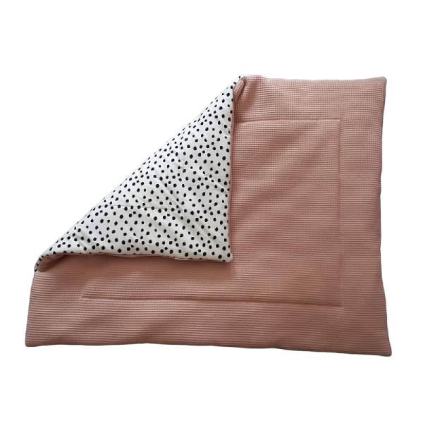 Boxkleed Oud roze wafelstof / Wit tricot dots