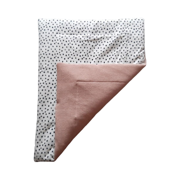 Boxkleed Wit tricot dots / Oud roze wafelstof