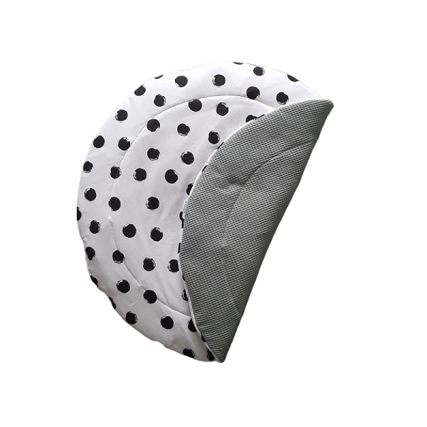 Boxkleed Rond Oud groene wafelstof / Wit tricot grote dots