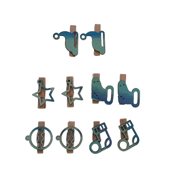 Houten kerstknijpertjes Setje Blauw (10 stuks)