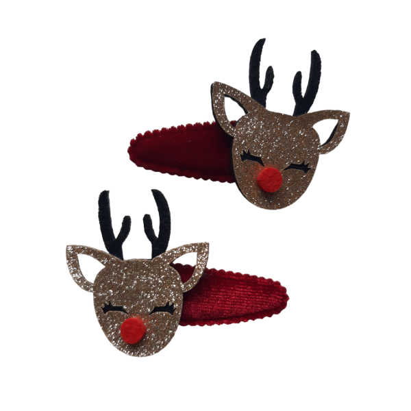 Haarknipjes Rendier Glitter Rood
