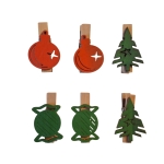 Houten kerstknijpertjes Setje Groen/Rood (6 stuks)